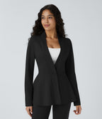 V Neck Single Front Work Peplum Jacket — Black — view 6