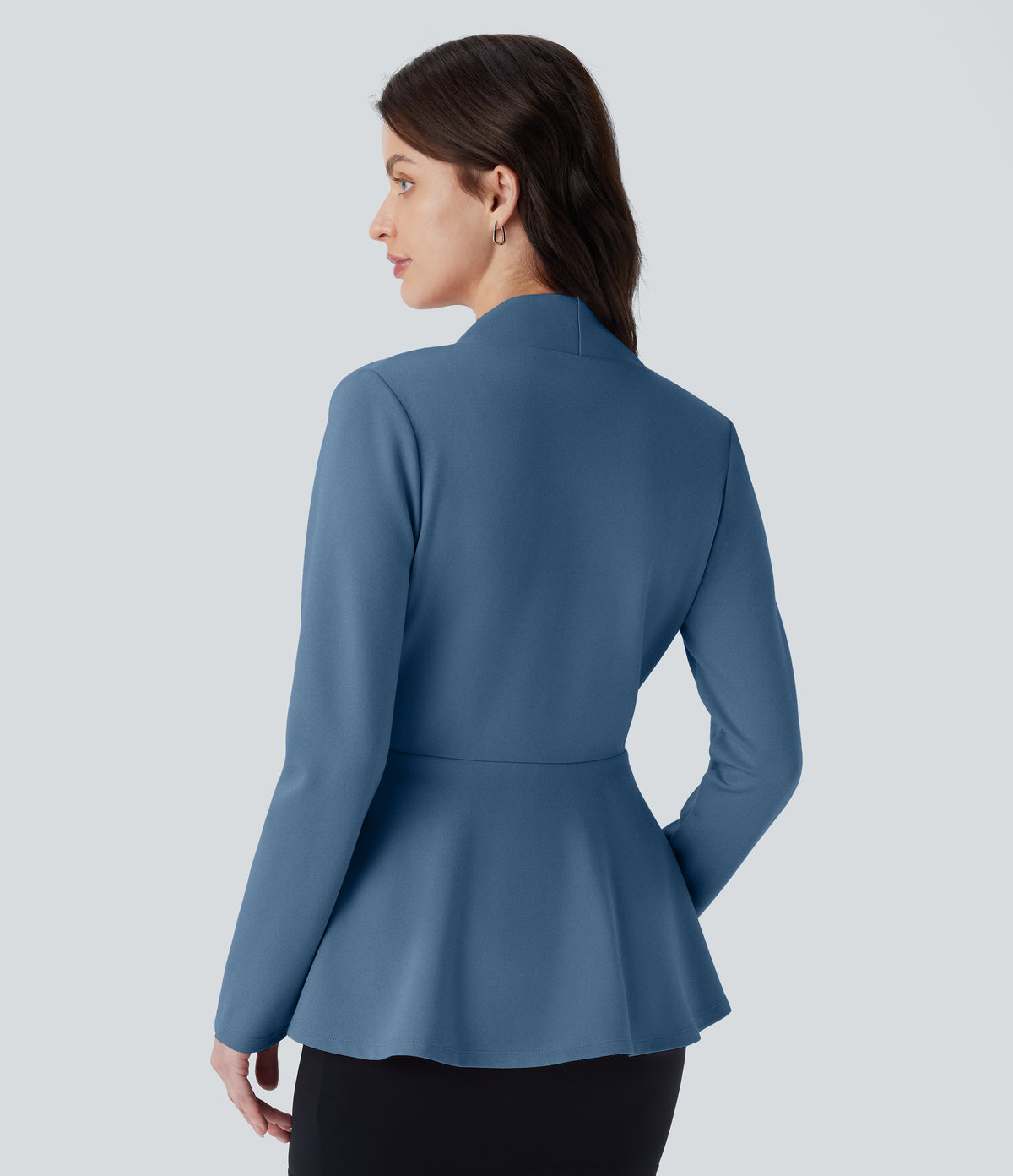 V Neck Single Front Work Peplum Jacket — Stellar — view 2