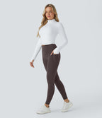 High Waisted Butt Lifting Tummy Control Pocket Shaping Workout Leggings — Hazelnut Black — view 8