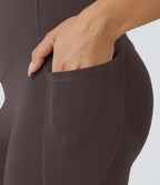 High Waisted Butt Lifting Tummy Control Pocket Shaping Workout Leggings — Hazelnut Black — view 5