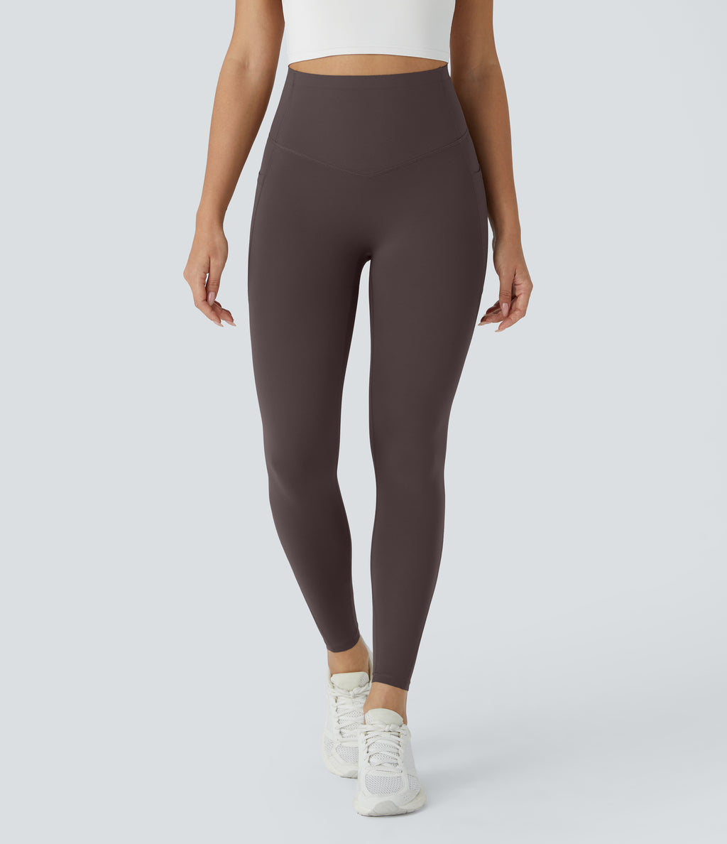 High Waisted Butt Lifting Tummy Control Pocket Shaping Workout Leggings — Hazelnut Black — view 2