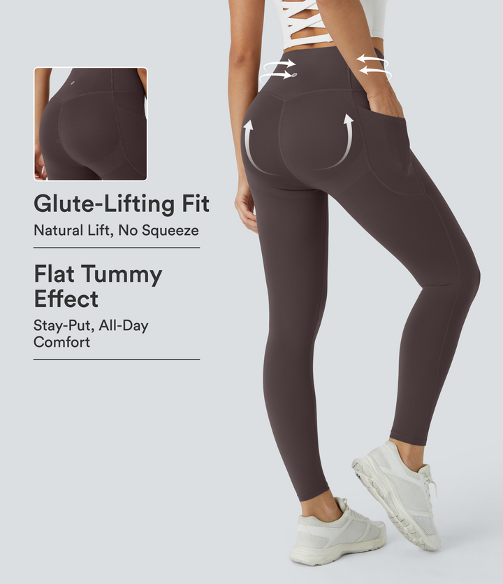 High Waisted Butt Lifting Tummy Control Pocket Shaping Workout Leggings — Hazelnut Black — view 1