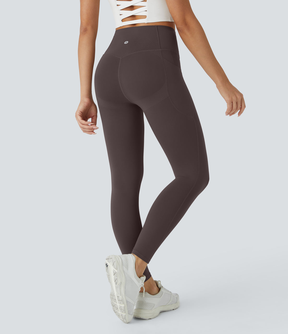 High Waisted Butt Lifting Tummy Control Pocket Shaping Workout Leggings — Hazelnut Black — view 4