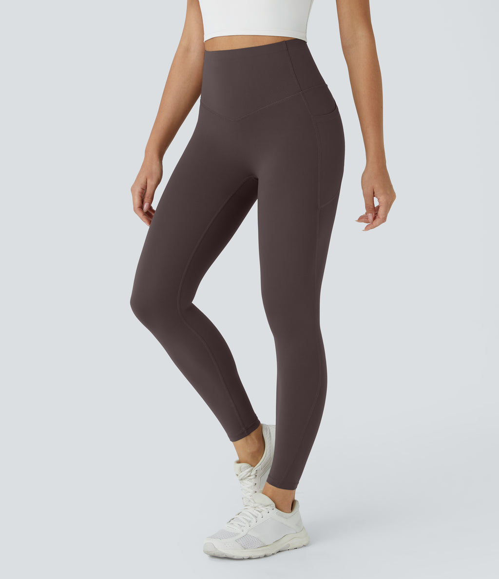 High Waisted Butt Lifting Tummy Control Pocket Shaping Workout Leggings — Hazelnut Black — view 3