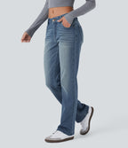 Low Rise Zipper Pockets Washed Casual Bootcut Jeans — Light Azure Blue Denim — view 3
