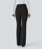 High Waisted Crossover Casual Pants — Black — view 2