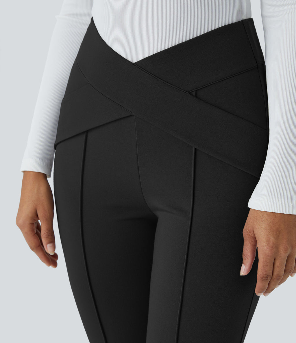 High Waisted Crossover Casual Pants — Black — view 4