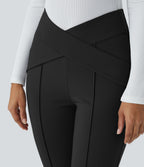 High Waisted Crossover Casual Pants — Black — view 4
