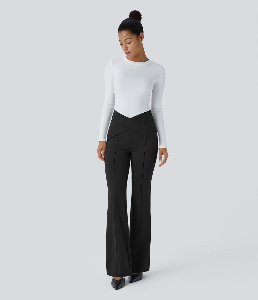 High Waisted Crossover Casual Pants — Black — view 5
