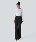 High Waisted Crossover Casual Pants — Black — view 5