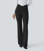 High Waisted Crossover Casual Pants — Black — view 3