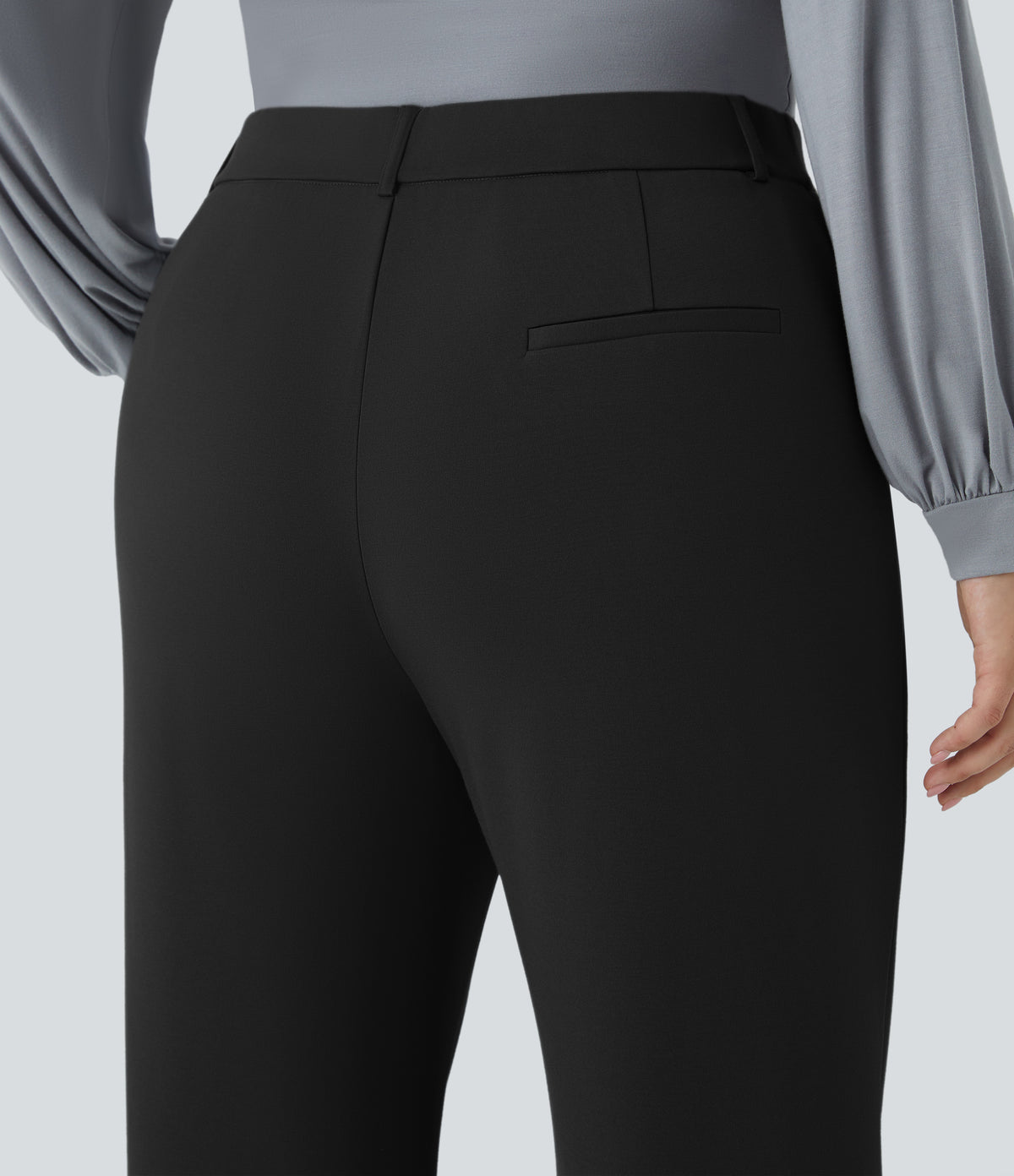High Waisted Zipper Pocket Straight Leg Plus Size Work Trousers — Black — view 4