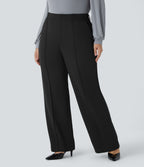 High Waisted Zipper Pocket Straight Leg Plus Size Work Trousers — Black — view 3