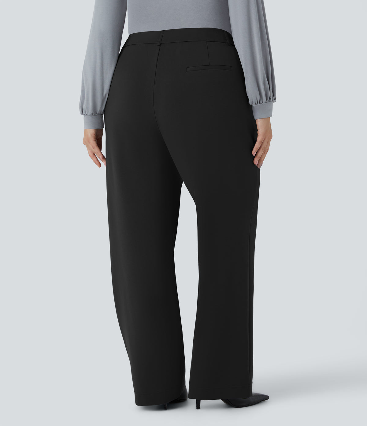 High Waisted Zipper Pocket Straight Leg Plus Size Work Trousers — Black — view 2