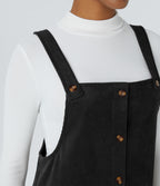Adjustable Strap Button Side Pocket Corduroy Mini Casual Jumper Dress — Black — view 4