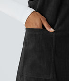 Adjustable Strap Button Side Pocket Corduroy Mini Casual Jumper Dress — Black — view 5