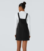 Adjustable Strap Button Side Pocket Corduroy Mini Casual Jumper Dress — Black — view 2