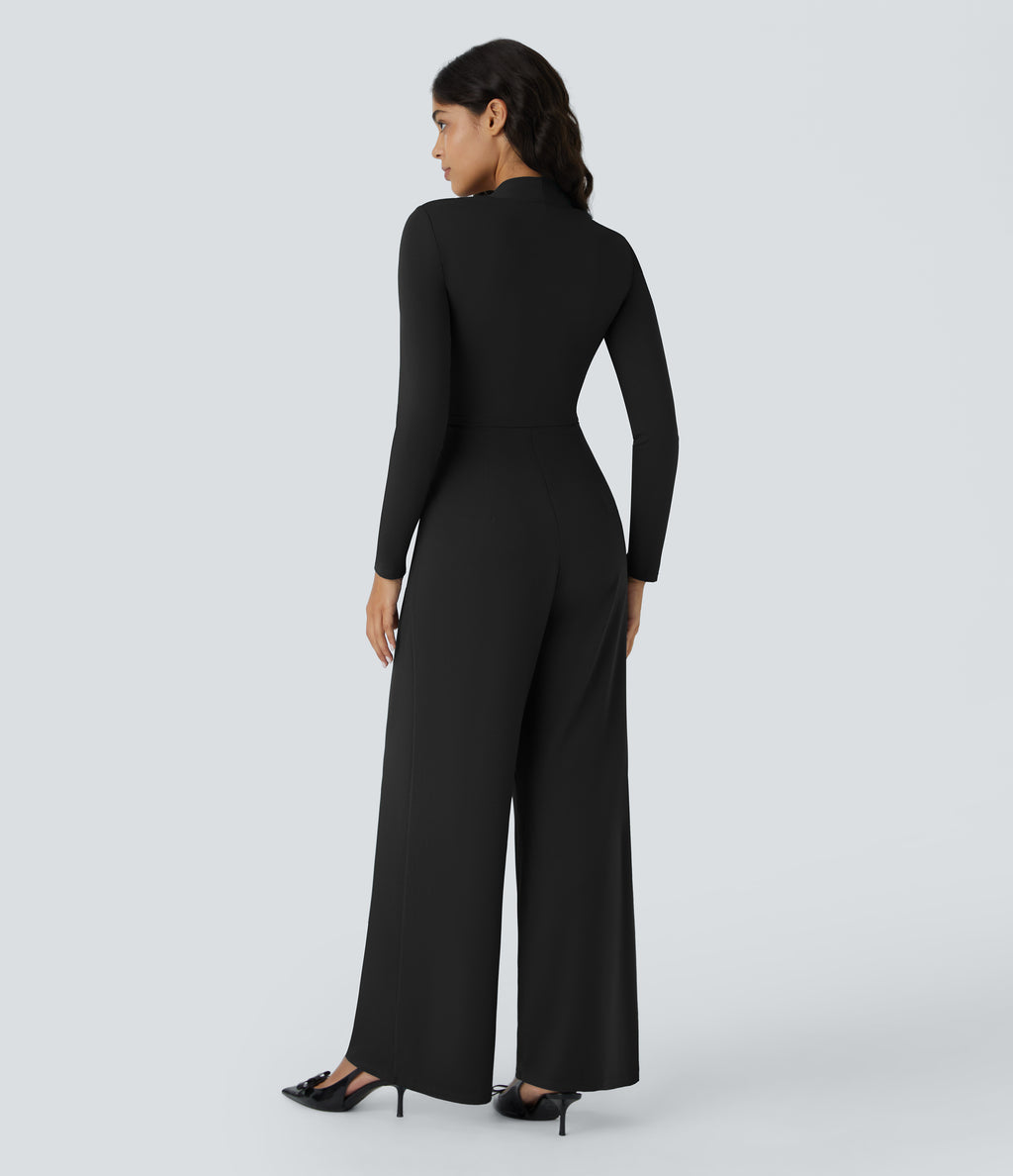 Long Sleeve Pocket Wide Leg Jumpsuit — Black — view 3