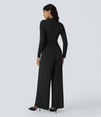 Long Sleeve Pocket Wide Leg Jumpsuit — Black — view 3