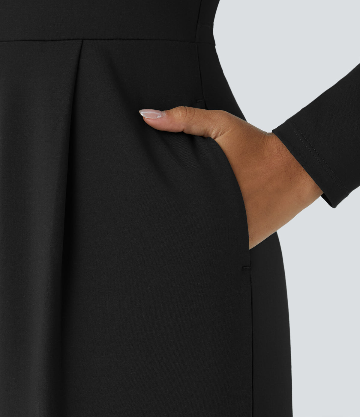Long Sleeve Pocket Wide Leg Jumpsuit — Black — view 7