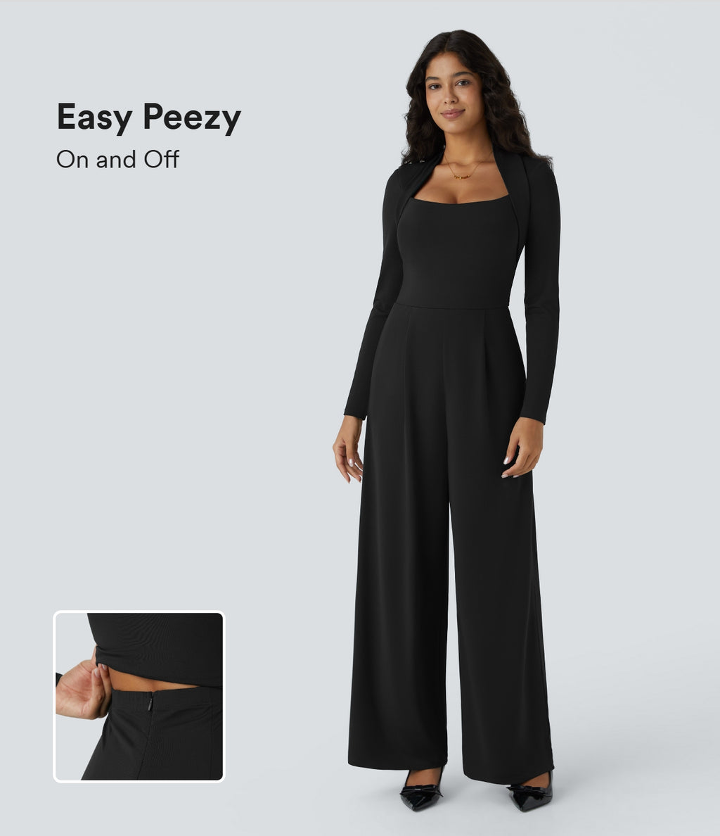 Long Sleeve Pocket Wide Leg Jumpsuit — Black — view 1