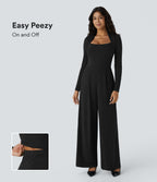 Long Sleeve Pocket Wide Leg Jumpsuit — Black — view 1