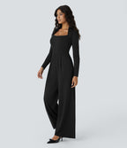 Long Sleeve Pocket Wide Leg Jumpsuit — Black — view 2