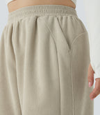 High Waisted Side Pocket Straight Leg Mop Corduroy Casual Plus Size Trousers — Almond Milk — view 5