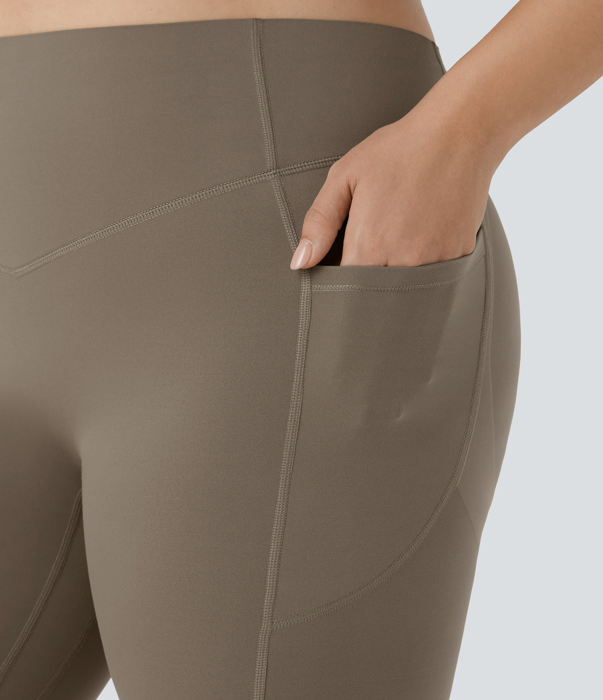 High Waisted Scrunch Butt Lifting Tummy Control Pocket Shaping Training Plus Size Leggings — Dawn Brown — view 5