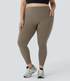 High Waisted Scrunch Butt Lifting Tummy Control Pocket Shaping Training Plus Size Leggings — Dawn Brown — view 3