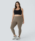 High Waisted Scrunch Butt Lifting Tummy Control Pocket Shaping Training Plus Size Leggings — Dawn Brown — view 6