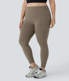 High Waisted Scrunch Butt Lifting Tummy Control Pocket Shaping Training Plus Size Leggings — Dawn Brown — view 2