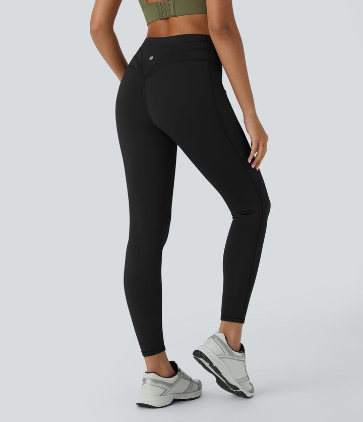 Plush Thermal High Waisted Side Pocket 7/8 Yoga Leggings — Black — view 1