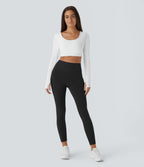 Plush Thermal High Waisted Double Pockets 7/8 Yoga Leggings — Black — view 7