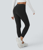 Plush Thermal High Waisted Double Pockets 7/8 Yoga Leggings — Black — view 2