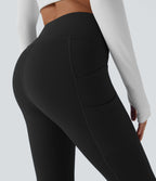 Plush Thermal High Waisted Double Pockets 7/8 Yoga Leggings — Black — view 5