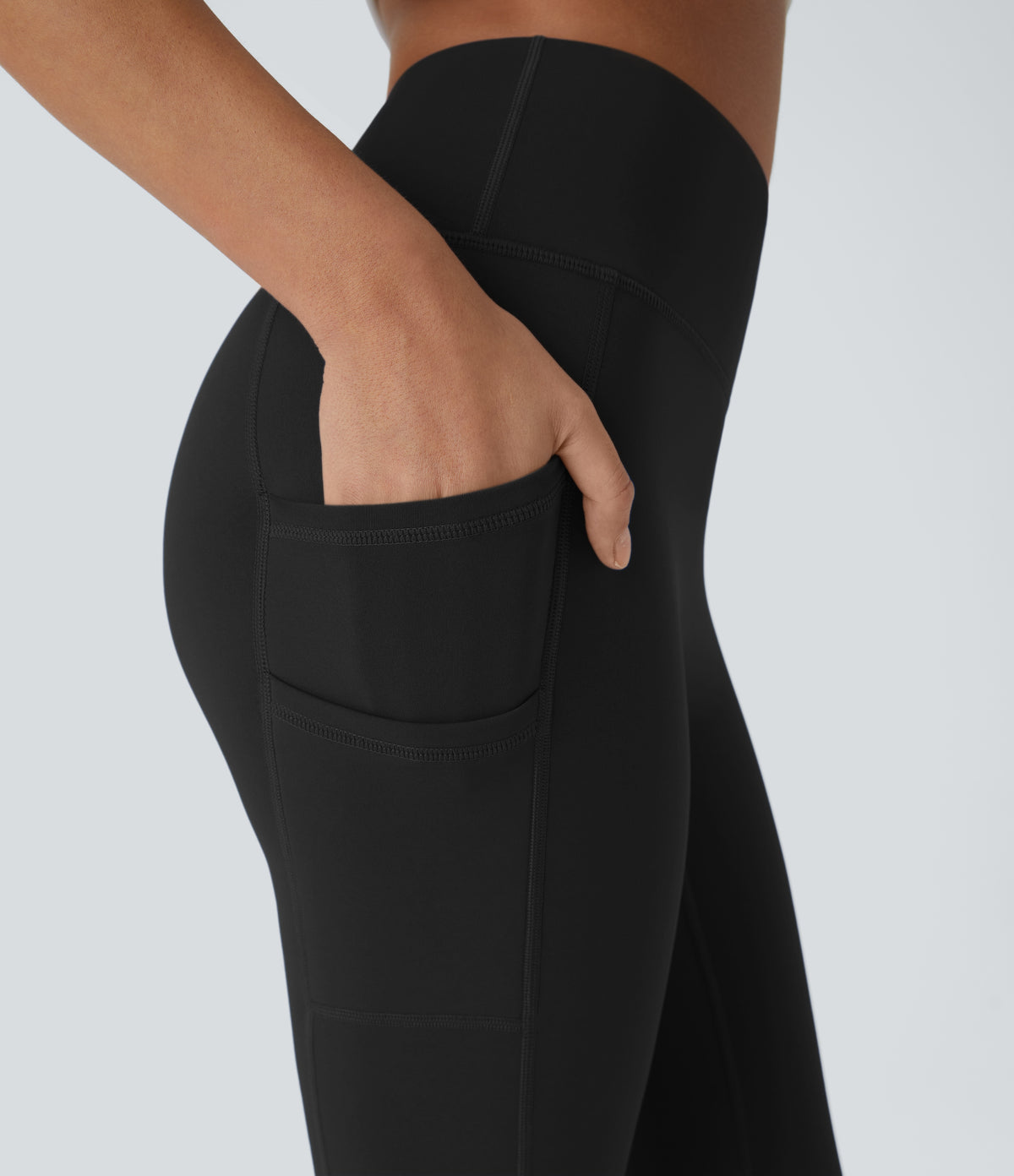 Plush Thermal High Waisted Double Pockets 7/8 Yoga Leggings — Black — view 4