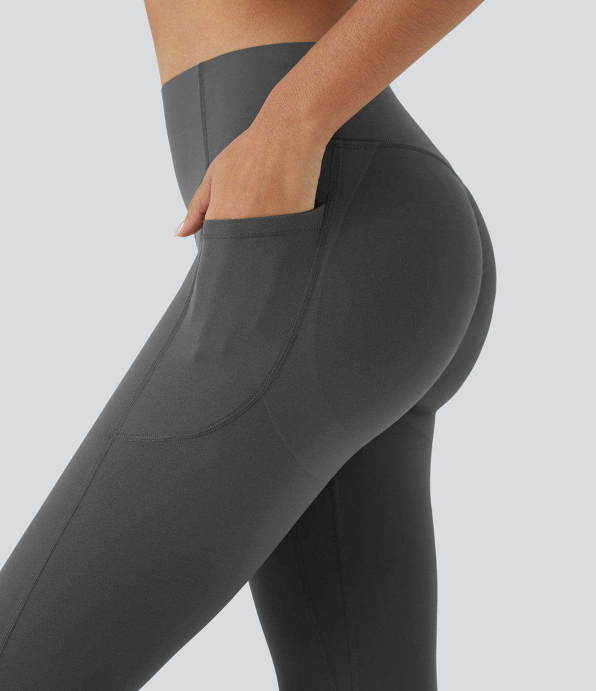 High Waisted Scrunch Butt Lifting Tummy Control Pocket Shaping Capri Training Leggings — Volcanic Ash — view 6