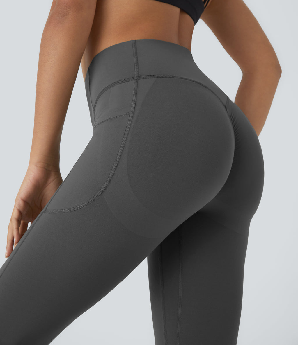 High Waisted Scrunch Butt Lifting Tummy Control Pocket Shaping Capri Training Leggings — Volcanic Ash — view 5