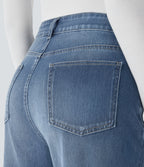 High Waisted Pockets Adjustable Hem Wide Leg Washed Casual Jeans — Blue Spruce Denim — view 5