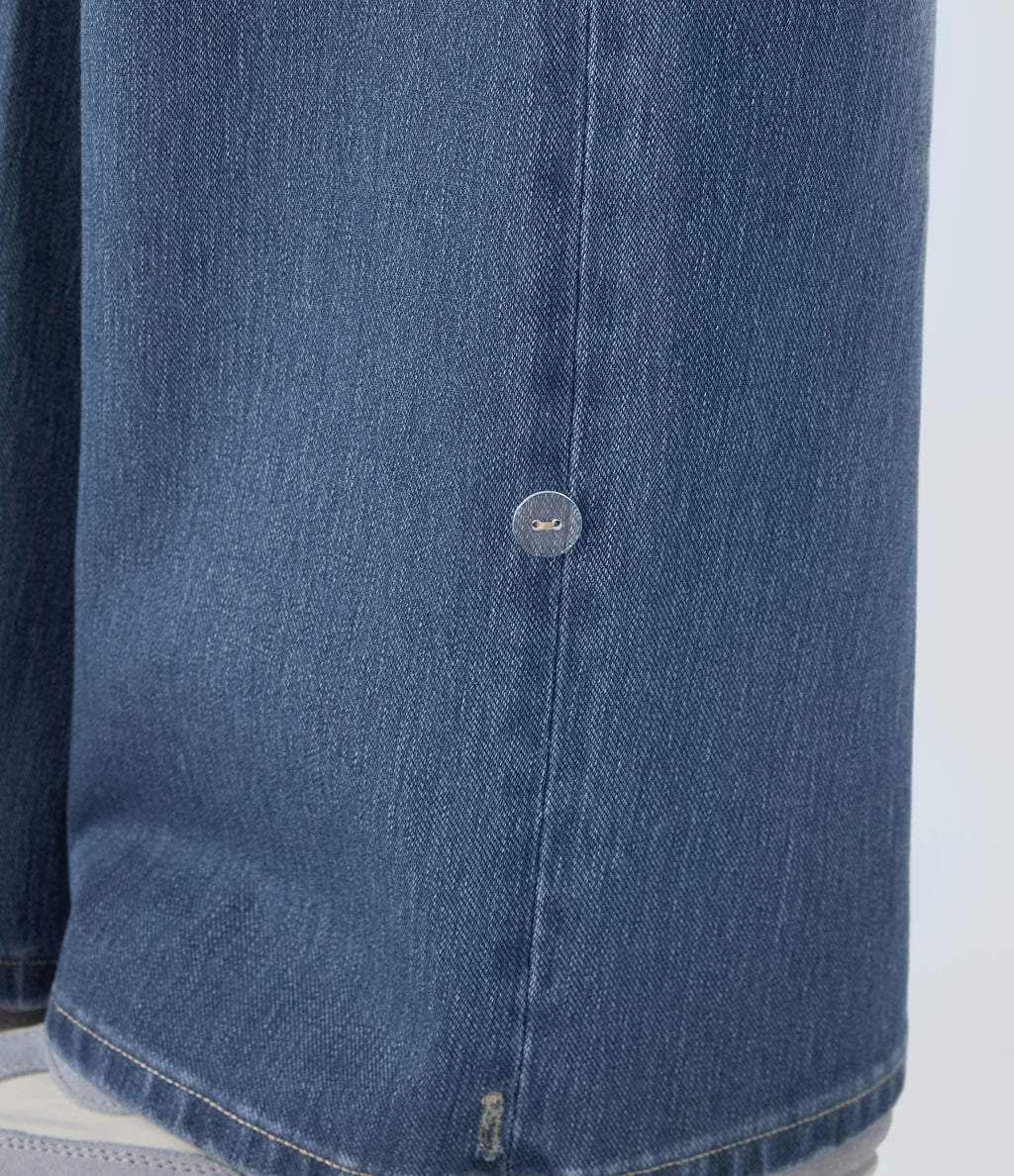 High Waisted Pockets Adjustable Hem Wide Leg Washed Casual Jeans — Blue Spruce Denim — view 8