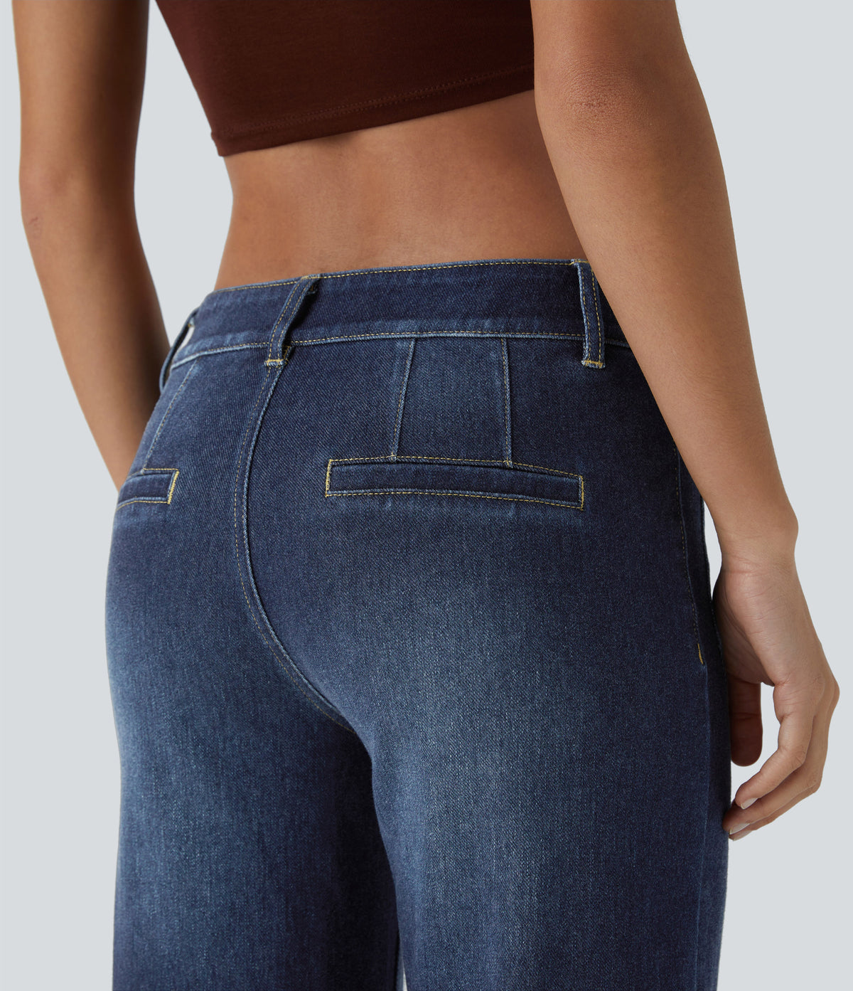 Low Rise Zipper Pockets Straight Leg Washed Casual Jeans — Paint Blue Denim — view 5