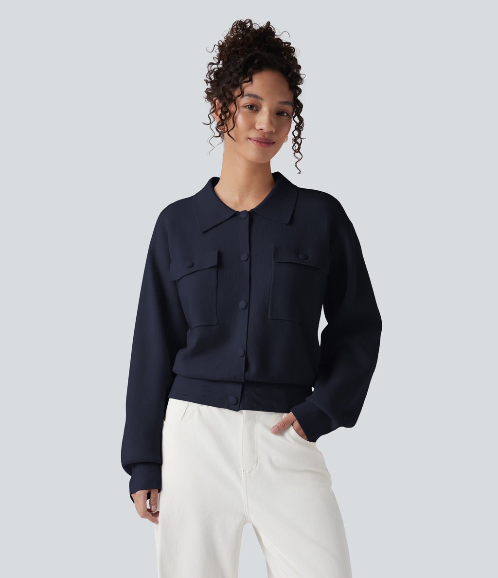 Pocket Long Sleeve Casual Jumper — Always in a Mood - Dark Blue — view 6