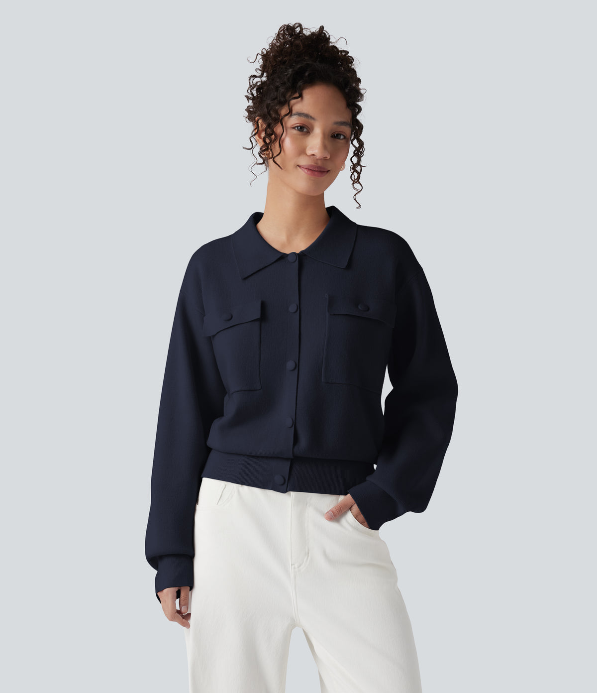 Pocket Long Sleeve Casual Jumper — Always in a Mood - Dark Blue — view 6