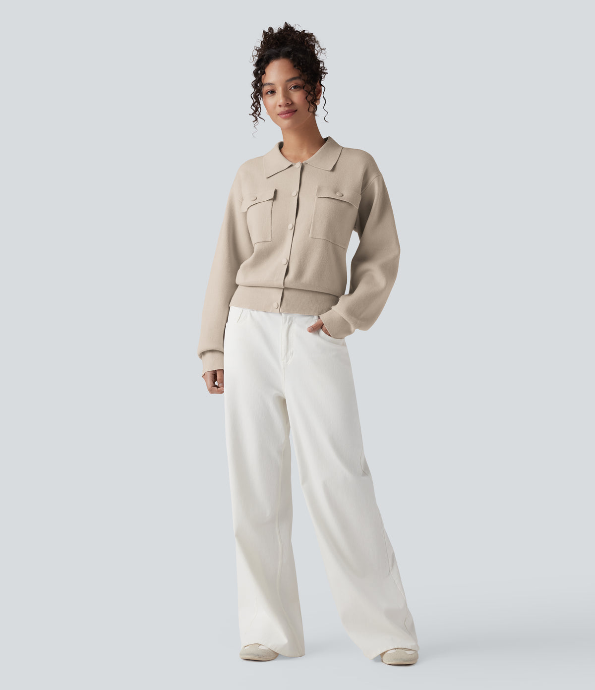 Pocket Long Sleeve Casual Jumper — Cement — view 5