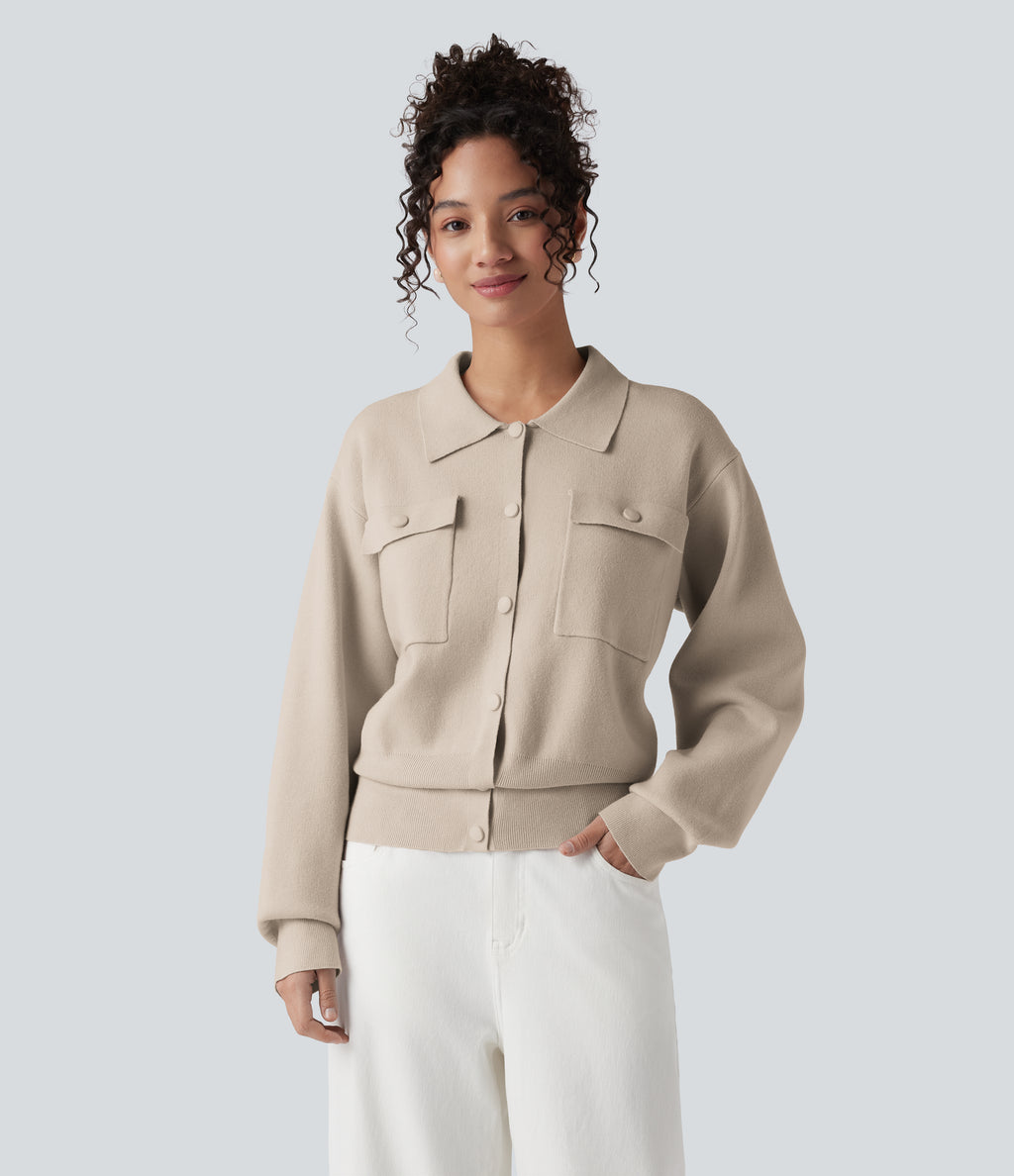 Pocket Long Sleeve Casual Jumper — Cement — view 1