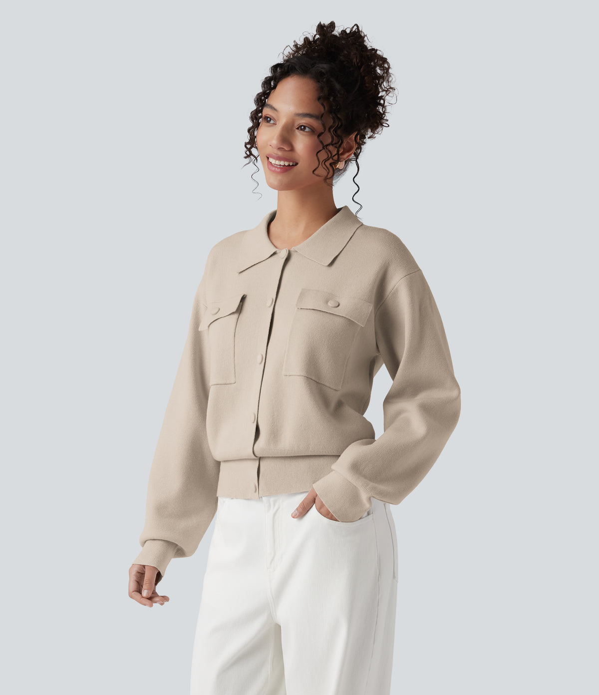 Pocket Long Sleeve Casual Jumper — Cement — view 3