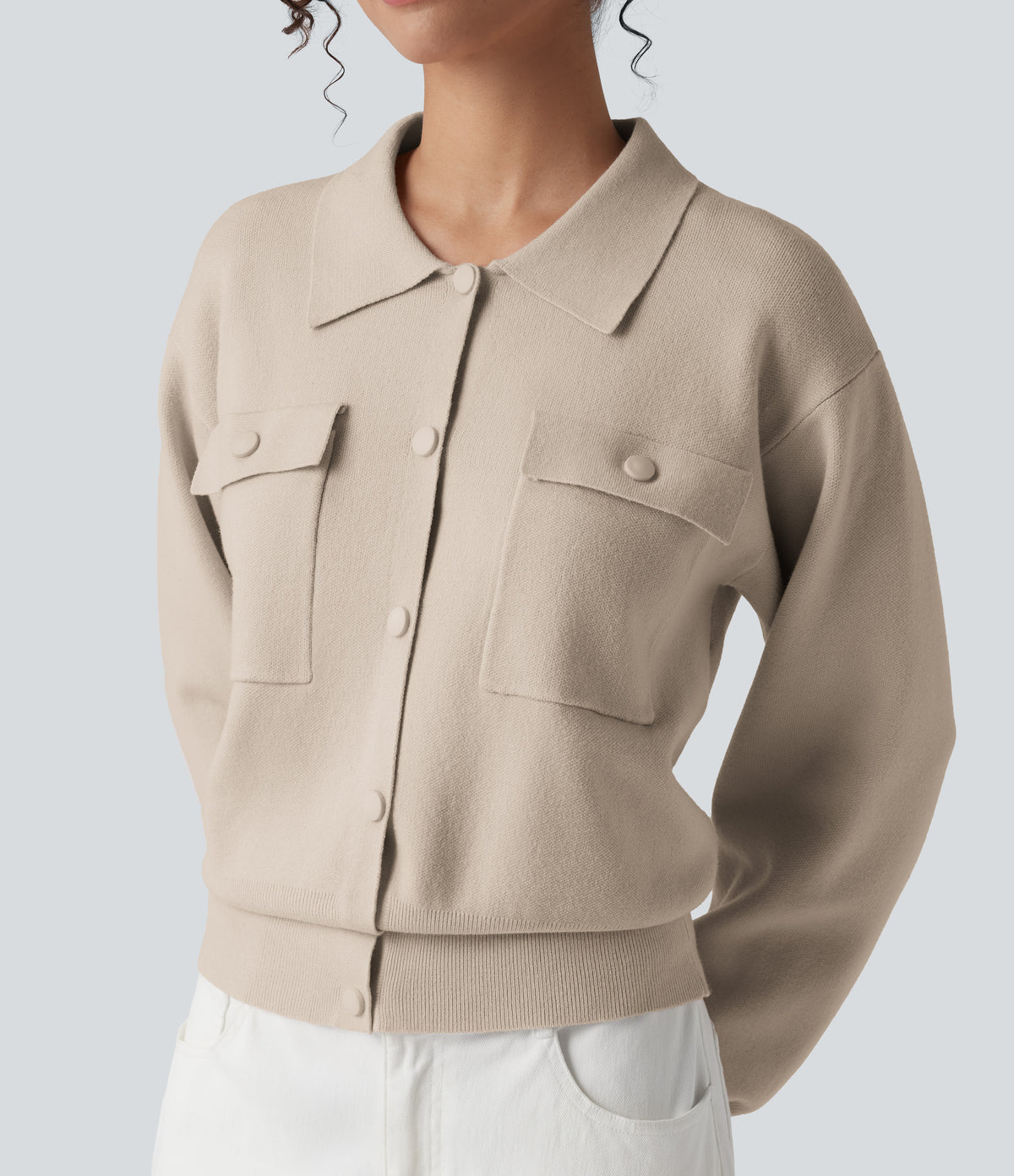 Pocket Long Sleeve Casual Jumper — Cement — view 4