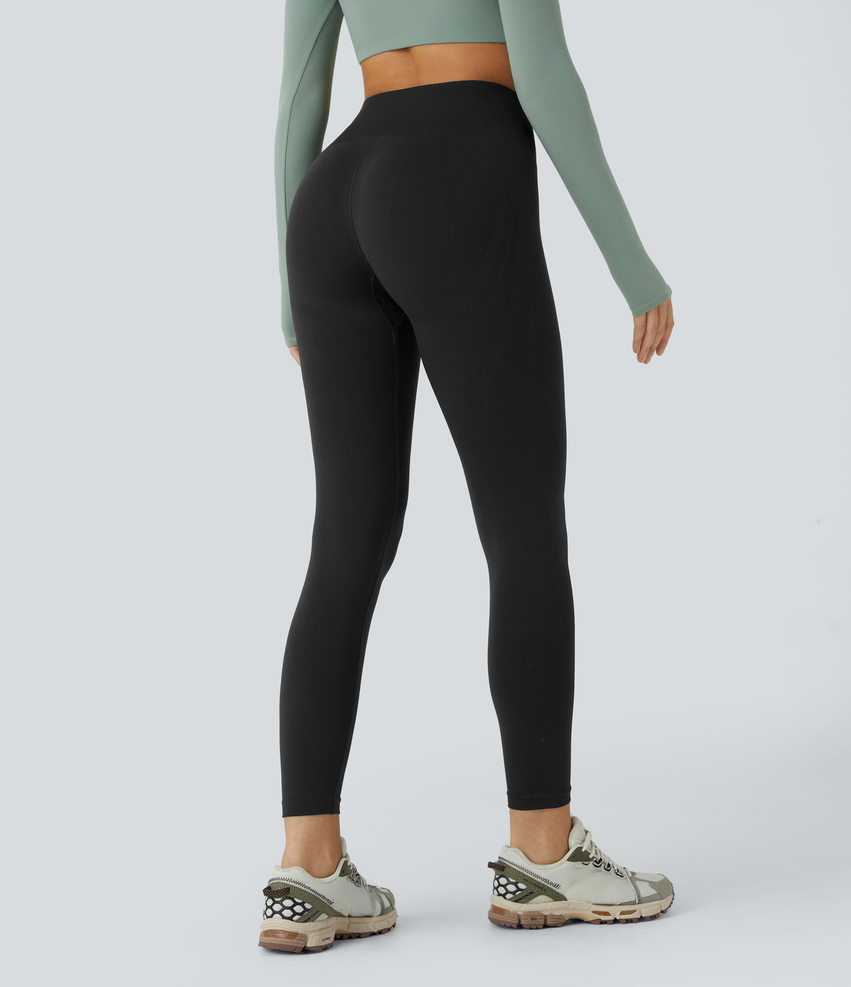 OneForm Seamless Flow Mid Rise Tummy Control Butt Lifting Yoga Leggings — Black — view 2