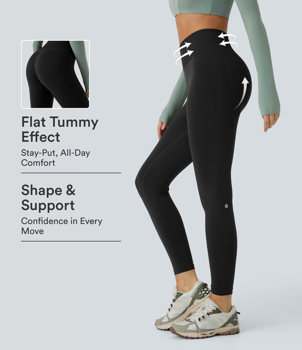 OneForm Seamless Flow Mid Rise Tummy Control Butt Lifting Yoga Leggings — Black — view 1
